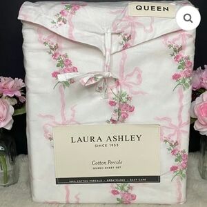 Laura Ashley White and Pink Floral Cotton Sheet Set